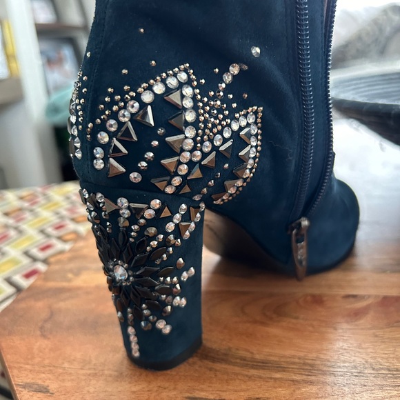 Roberta Di Carmerino Embellished Blue Leather Ankle Boots , US size 6 - Picture 10 of 15